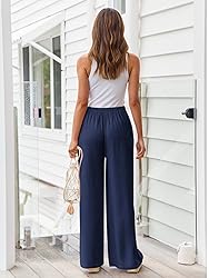 LILLUSORY Women's Navy Palazzo Pants Flowy Linen