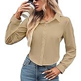 Women's Lantern Sleeve Blouse Button Down Shirt Loose Fit Satin Blouse Business Casual Work Tops