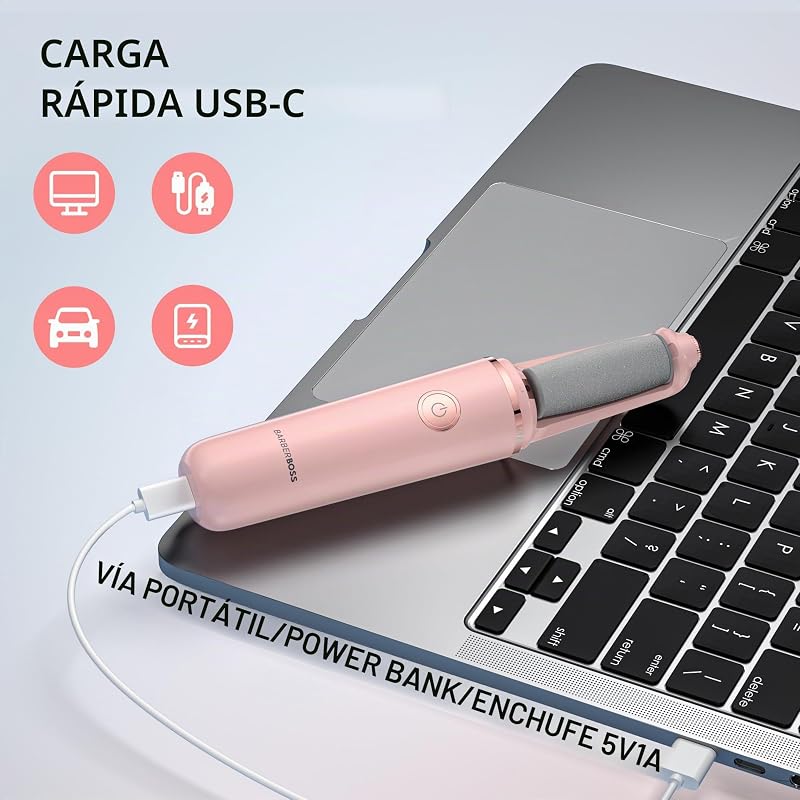 Lima eléctrica para pies, removedor de callos para pies, kit de pedicura recargable, cabezales de rodillo finos y gruesos, carga USB, tapa protectora (Rosa)