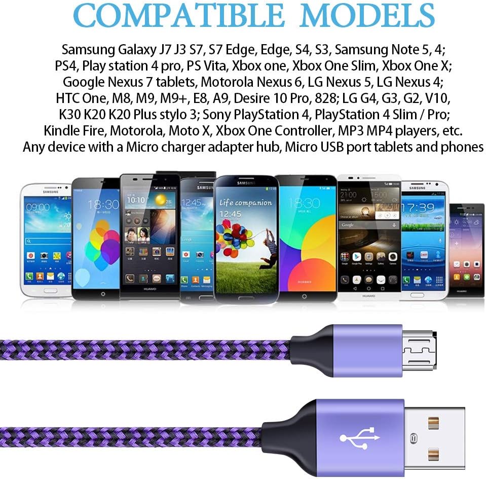 Micro USB Cable, Ailkin 5-Pack 6.6ft High Speed Nylon Braided Android Charging Cables for Samsung Galaxy J8/J7/S7/S6/Edge/Note5, Sony, Motorola, HTC, LG Android Tablets and More USB to Micro USB Cords
