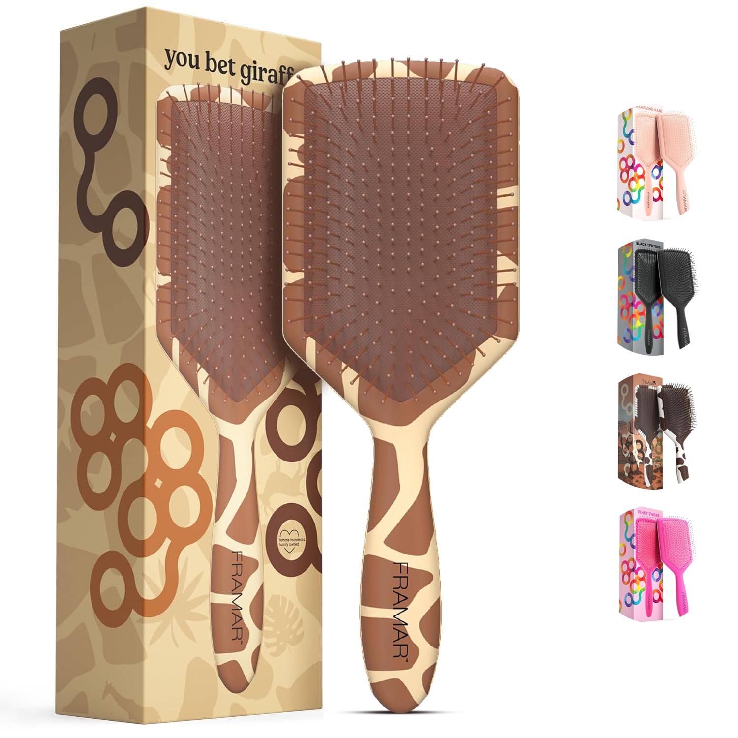 Framar Paddle Brush for Thick Hair – Hairbrushes for Women, Curly Hair Brush Detangler for Women, Brush for Curly Hair, Detangle & Wet Hair Brush - Giraffe