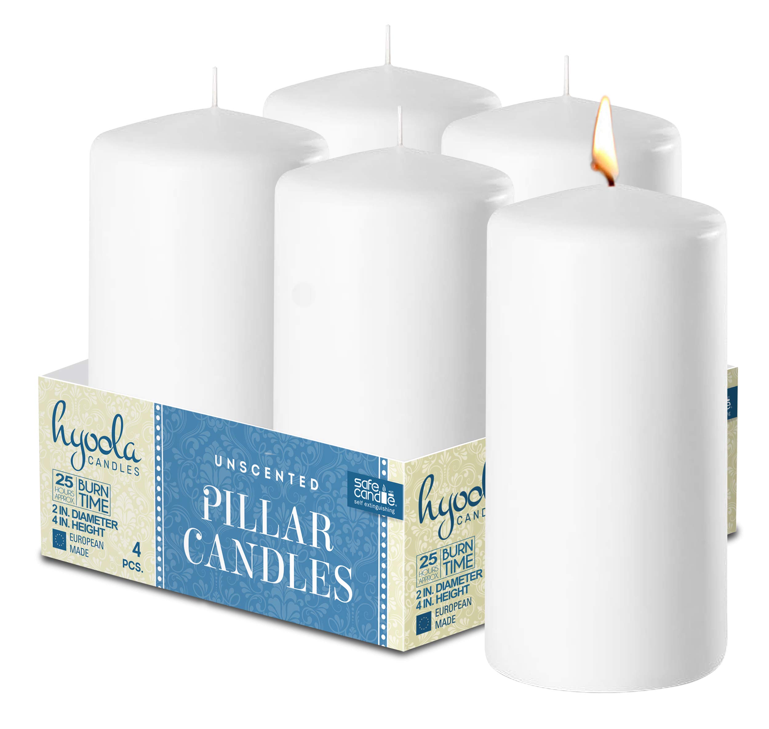 Hyoola White Pillar Candles 50/100 mm (2 x 4 Inch) - Unscented Pillar Candle Set of 4 - European Made