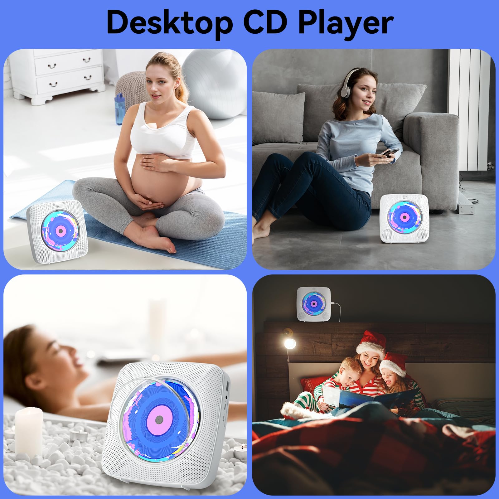 CD Player Portable Bluetooth Rechargeable: CD Players for Home with 1800mAh Kegaudio Desktop Wall CD Player with Speakers FM Radio USB Remote Control