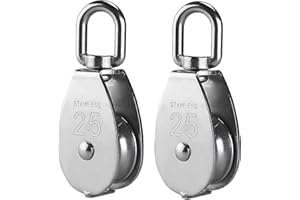 PNXKTXO 2Pcs M25 Single Pulley Block 304 Stainless Steel Swivel Cable Pulleys for Lifting/Hanging, Heavy Duty Rope Single Wheel Kit, Max-Load 150kg/330lbs