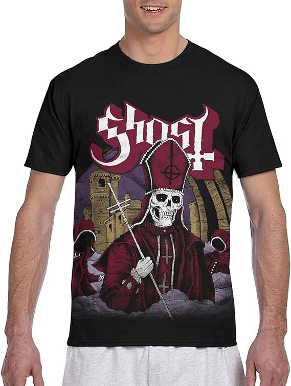 Ghost Band Logo Men Classic Short Sleeved Polyester TShirt Large Black