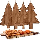 Patelai 4 Pcs Christmas Cutting Board Gift Christmas Tree Wood Charcuterie Board Wooden Serving Tray for Cheese Fruit Bread Salad Vegetables Snack Dessert