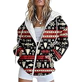 domirica Women's Christmas Zip Up Graphic Hoodie Comfy Casual Long Sleeve Sweatshirt
