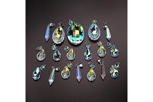 H&D HYALINE & DORA 18pcs Colorful Lamp Prisms Parts with Octagon Bead Chandelier Glass Crystals Hanging Drops Pendants