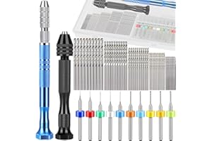 EATBALE 60Pcs Pin Vise Hand Drill Set with Micro Twist Bits PBC Mini Drill Precision Pin Vise Semi-Automatic Spiral Rotary To
