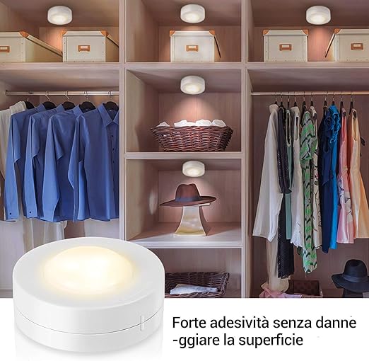 Luci LED Adesive A Batteria - 3 Pezzi, Touch, Per Armadi, Scale E Corridoi