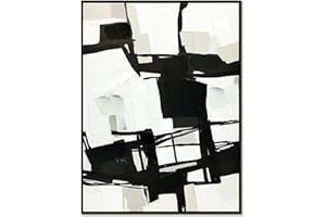 Sofoney - Black Framed Black and White Abstract Canvas Wall Art Hand Painted Heavy Texture Modern Wall Decor for Living Room Bedroom- 24"x32"