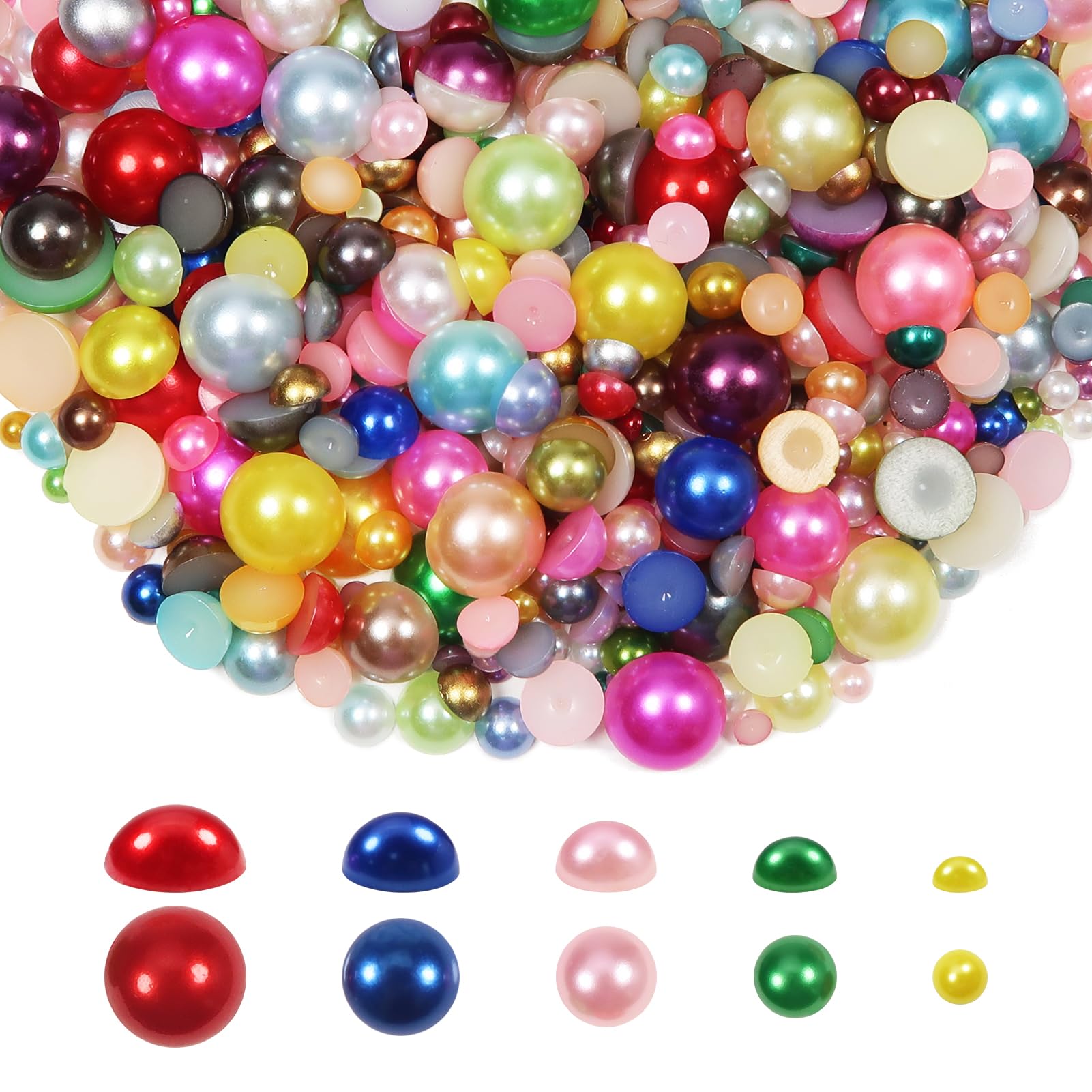 TOAOB 1000pcs Flat Back Pearls Flatback Pearls Beads Mixed Color Half Round Beads 4mm 6mm 8mm 10mm 12mm for Nail DIY Crafts Shoes Dress Phone Case Jewellery Making