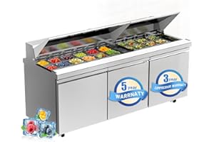 KICHKING 72” W Commercial Refrigerators 20 Cu.ft Sandwich & Salad Prep Table Refrigerator Stainless Steel Counter Single Door Fan Cooling Refrigerator 30 Pans for Salad Bars, Quick-Service Restaurant
