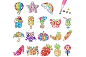 GEMZONO DIY Diamond Painting Cartoon Sticker Set - 18 Pieces, 5D Creative Diamond Mosaic Sticker Craft Digital Set, Kids Arts & Crafts for Children 8-12 Years Old, Kids and Adult Beginners