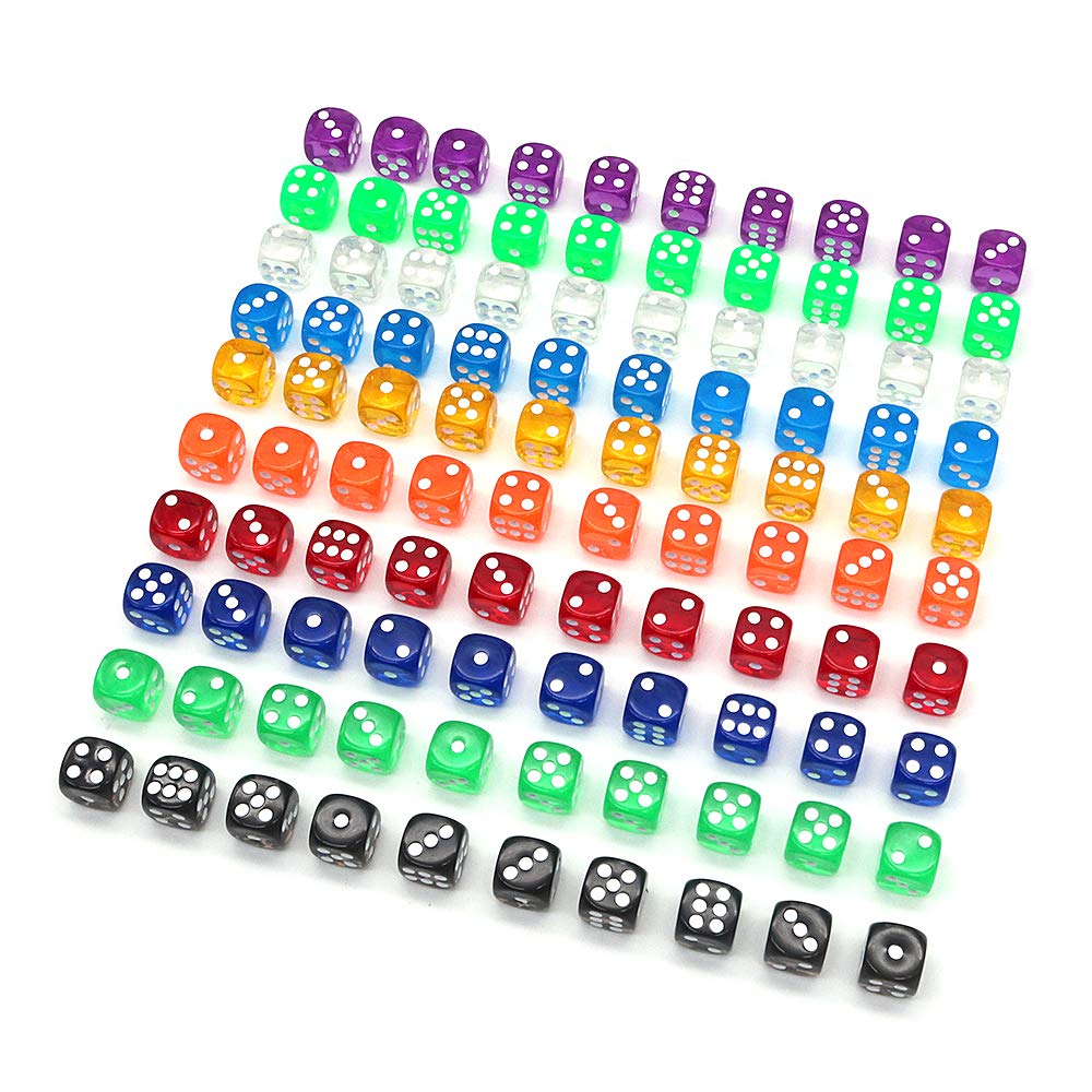 Fasizi 100Pieces 6 Sided Dice Set 10 16mm Acrylic Dice