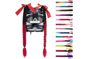 SEGO 1PCS/2PCS Helmet Pigtail Braids with Detachable Suction Cup Bowknot Ponytail Hair Many Colors (Helmet not Included)
