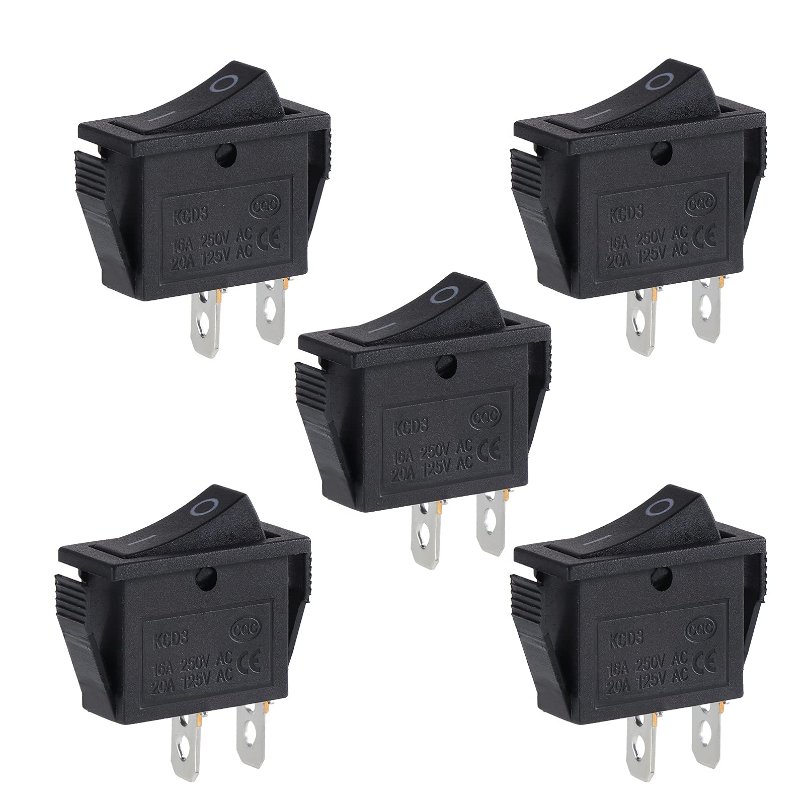 ESUMIC® ON-OFF 2 Position SPST 2 Pin Snap in Rocker Switch 16A/250V 20A/125V AC Black 6 Pack