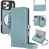 MEGSHI for Wallet Case Compatible with iPhone 17 Pro Max,Multi-Function Detachable 2 in 1 Magnetic iPhone 17 Pro Max Case Wallet,Flip Strap Zipper Card Holder Phone Case with Shoulder Straps (Blue)
