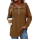 onlypuff Women Hoodie Pullover Trendy Quarter Zipper Lapel Sweatshirts Drawstring Cute Hooded Tunic Tops with Side Pockets