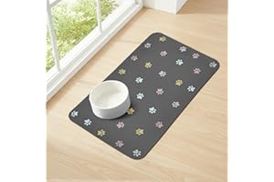 Yetstock Dog Cat Food Mat Absorbent Dog Mats for Food and Water No Stains Quick Dry Cat Feeding Mat 50cm×30cm Paw Dark Gray