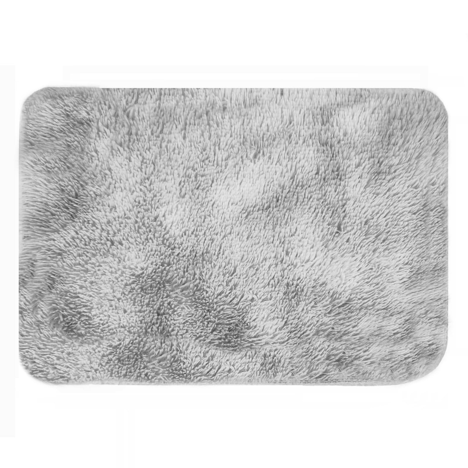 ConCus-T Fluffy Grey Bath Mat Area Rug for Girls Boys Bedroom Shag Faux Fur Fluffy Gray Rug Cute Furry Mat for Tub Living Room, Light Grey, 40 X 60cm