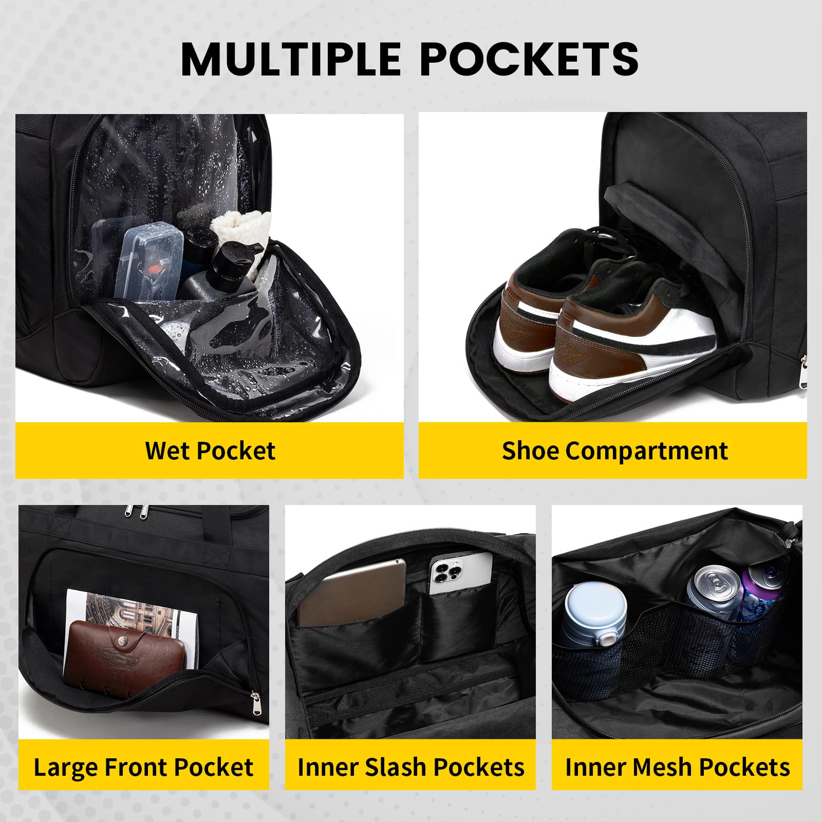 Vorspack Small Gym Bag - 40L Duffle Bag for Men Women Lightweight Duffel Bag with Shoe Compartment Wet Pocket Travel Bag Sports Bag for Sports Gym Travel - Black
