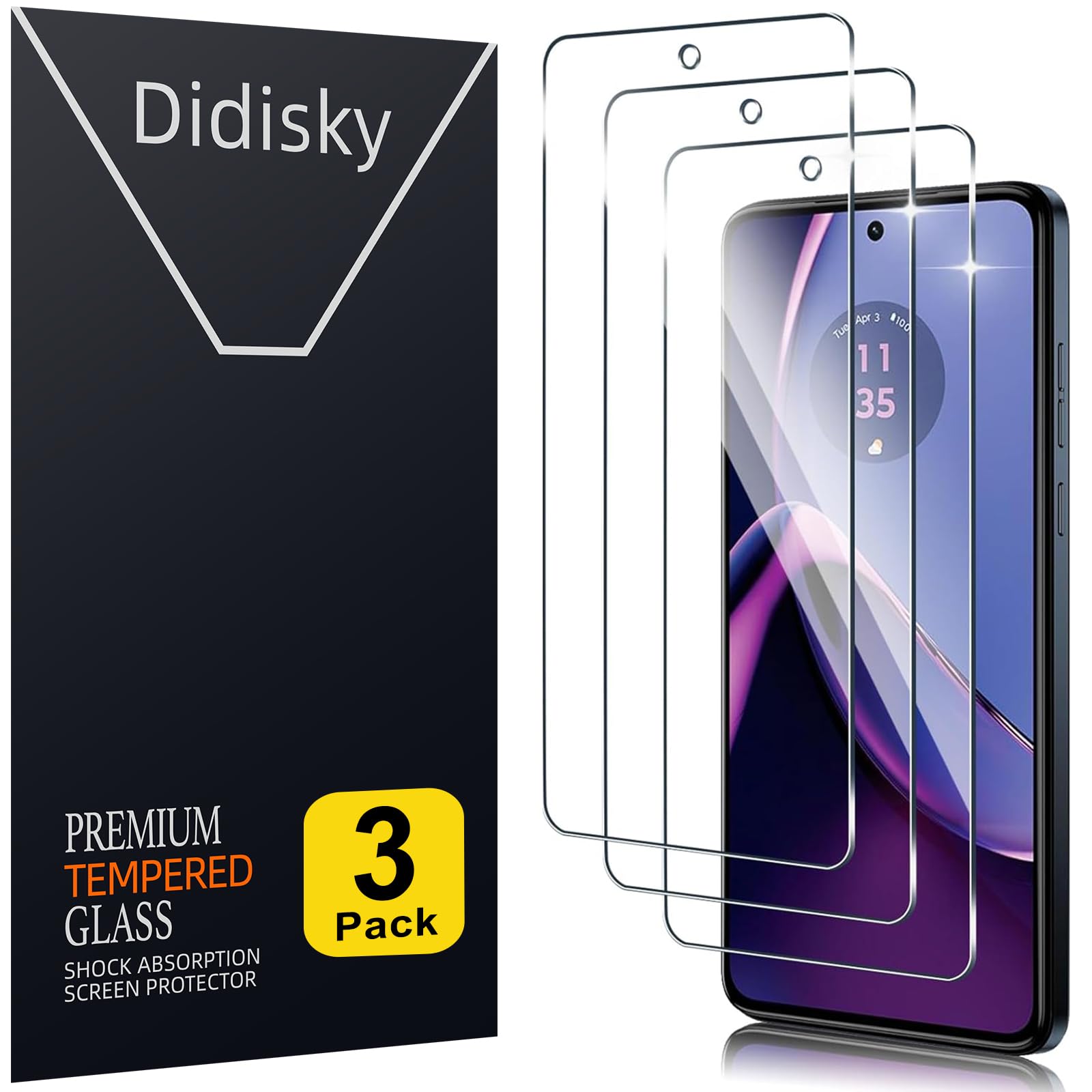 Didisky 3 Pack Tempered Glass Screen Protector for Motorola Moto G84 5G, Scratch-Resistant, 9H Hardness, No Bubbles, High Definition Screen Protector, Easy to Use