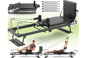 TYRSEN 91“ Pilates Reformer Machine – Foldable Full-Body Home Pilates Equipment with Adjustable Resistance, Jumpboard, Upgraded Wheels, 400lb Support, for Rehab & Core Strength