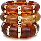 RAUCHBE Gold Chunky Bangle Bracelets Set for Women Brown Acrylic Resin Bangles Vintage Statement Bracelets Trendy Jewelry