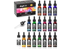 Nicpro 18 Colors Acrylic Ink, 1-oz(30ml) Bottle with Dropper, Quick Dry Permanent Acrylic Drawing Inks For Artist, Essential Color Set For Ink Drawing, Pouring Art, Airbrush, Scrapbooking, Mixed Media