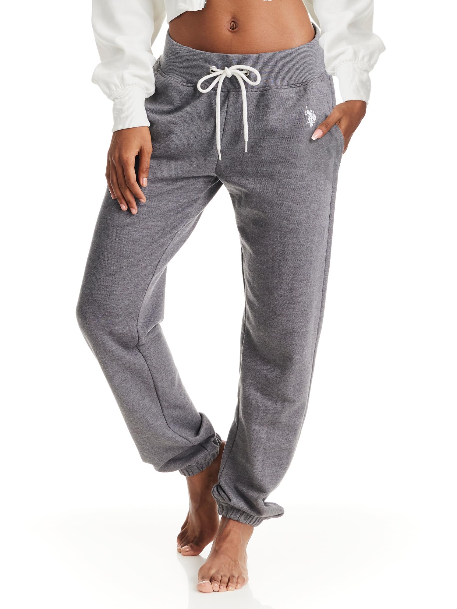 U.S. Polo Assn. Womens Sweatpants Joggers, French Terry Lounge Pants for Women (Charcoal Heather, Medium)