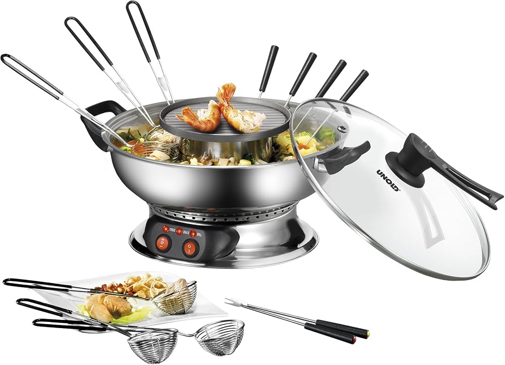 Unold Asia Fondue Grill 48746 1950W Electric 2L Stainless Steel Bowl 6 Persons
