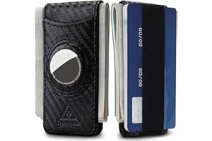Tryangoos Magnetic Money Clip with airTag Holder,credit card elastic band,Holds to Cash and Cards (Carbon Black)