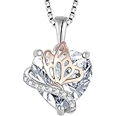 YL Heart Necklace for Women 925 Sterling Silver Engraved/Butterfly/Rose Flower Pendant Birthstone Promise Jewelry