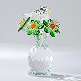 CNCRMEM Crystal Bird & Forget-Me-Not Flower Figurine,3x4 inch Glass Flower Collectible Ornaments for Home Decor Table Centerpiece Glass Bouquet Flowers Keepsake Gifts for Women (Green)