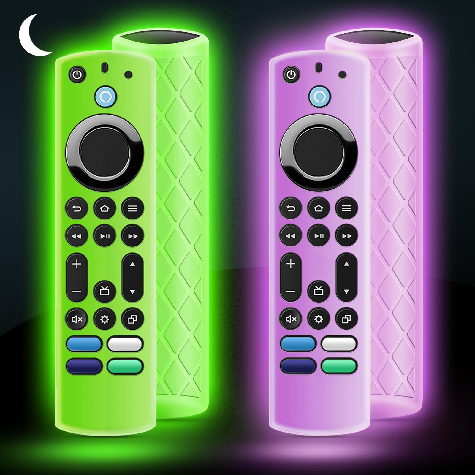 Photo 1 of OneBom (2Pcs) Silicone Remote Case Glow in The Dark for 6.2" Firetv 4K Max (2nd)/Insignia/Pioneer/Omni (QLED) Series with Lanyard, Lightweight Anti-Slip Shockproof(Glow Green&Glow Purple)