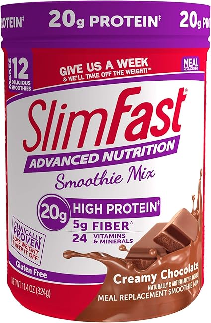 Amazon Com Slimfast Advanced Nutrition Creamy Chocolate Smoothie Mix Weight Loss Meal Replacement 20g Of Protein 11 4 Oz Canister 12 Servings Pantry Friendly Health Personal Care