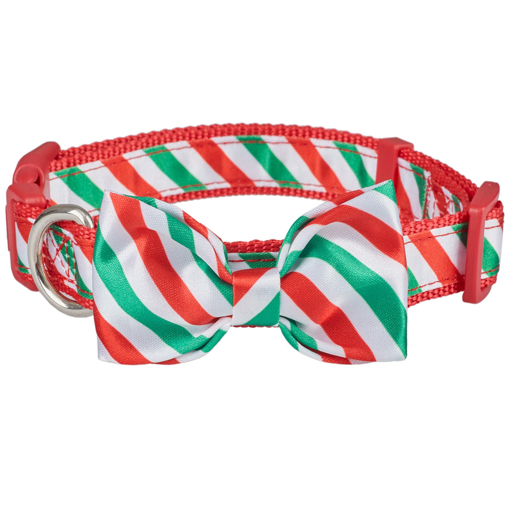 Petiry Christmas Dog Collar - Festive Striped Design with Detachable BowTie, Holiday Accessory for Medium Dogs Neck 30-47 cm,Stripe