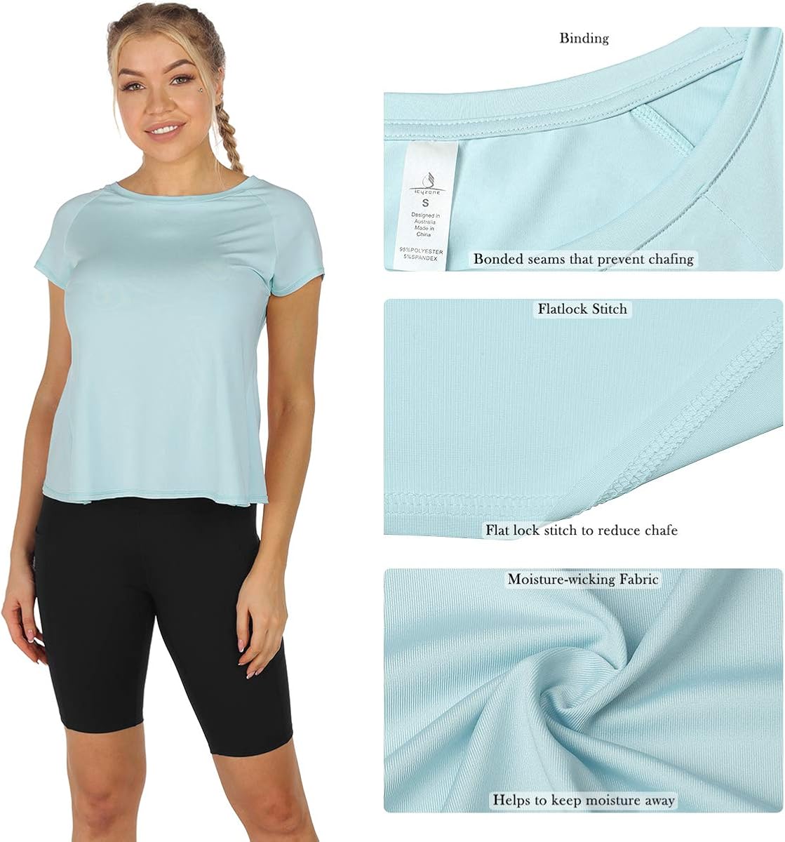 icyzone Workout T-Shirt for Women - Gym Running Yoga Tops Athletic Shirts Raglan Short Sleeves at  Women’s Clothing store