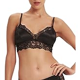 SilRiver Women's Satin Bralette Tops Silk Wirefree Bra Lace Cami Bra with Removable Pads
