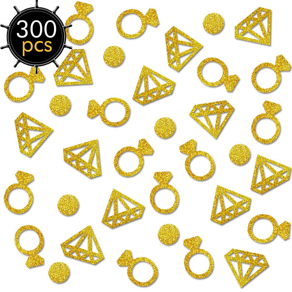 Gold Confetti(300Pcs) Diamond ring confetti Glitter Confetti Wedding Table Decoration Party Table Confetti Bridal Shower Engagement party hen party decor Table Scatter Valentines Day Baby Shower
