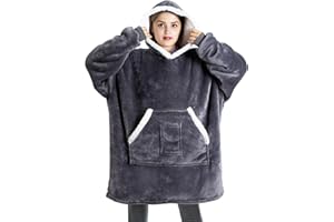 Qoosea Hoodie Blanket Wearable Oversized Blanket Sharpe with Sleeves Pockets & Hood Warm for Men Women Teens Girls Boys