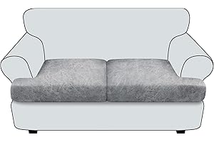 Imnopqr T Cushion Loveseat Sofa Cover Leather-Look 2PC Stretch Sofa Seat Cushion Slipcover Individual Couch Seat Covers with Elastic Bands, Pet-Friendly, Non-Slip, Easy Fit - Light Grey