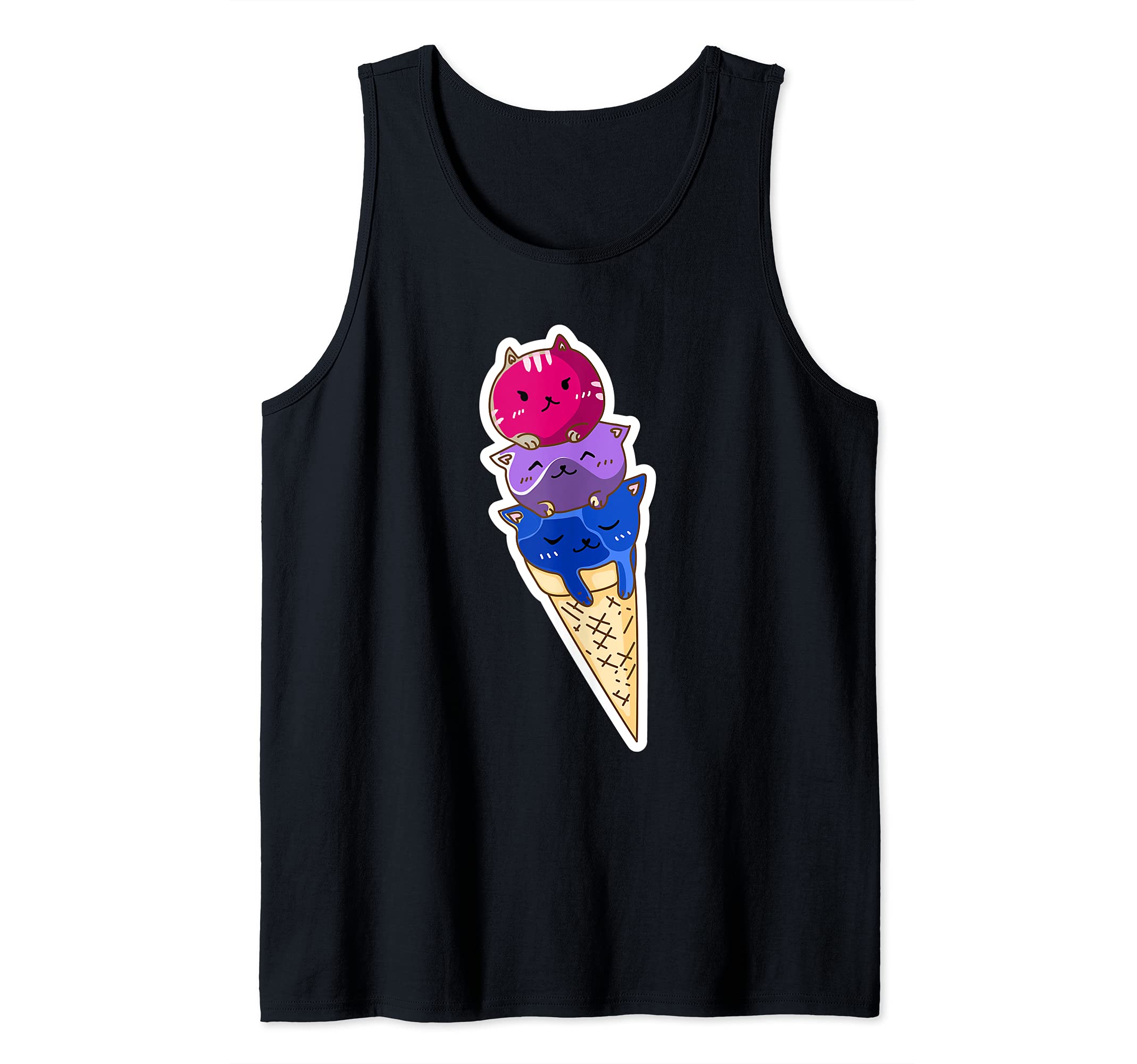 Bisexual Pride Kawaii Kitty Cat Stack Cute Anime Ice Cream Tank Top