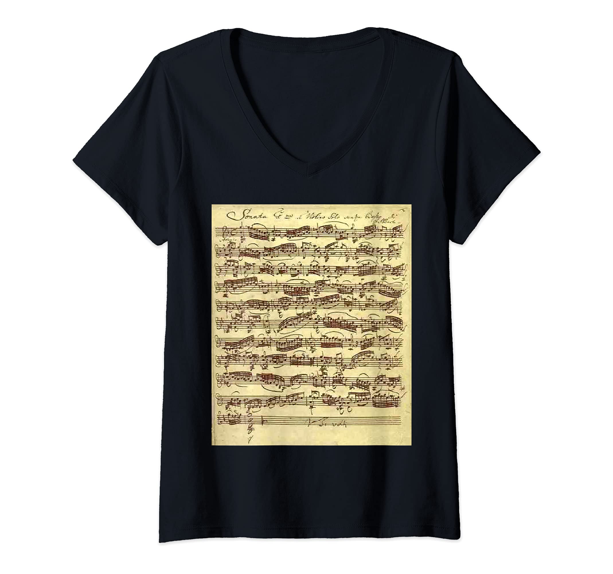 Womens Sebastian Bach Sonata Music Sheet Classical Composer Class V-Neck T-Shirt