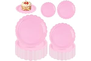 Supkiir 96Pcs Light Pink Paper Plates, 9 Inch and 7Inch Scalloped Disposable Dessert Plates, Birthday Party Plates Party Supp