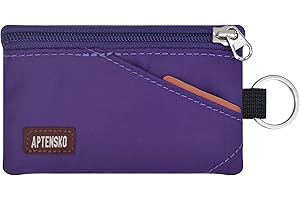 APTENSKO RFID Travel Wallet with Adjustable Lanyard-Zipper Small Wallet with ID Card Holder, Keychain for women&men-Minimalist Slim Waterproof Nylon case for ID, Cash, Key (Deep Purple)