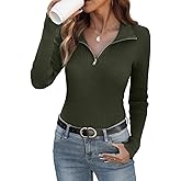 Ninee Womens Sweater Long Sleeve Knit 2025 Fall Quarter Zip Fitted Business Casual Work Warm Pullover Tops