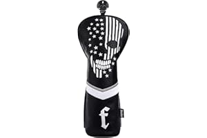 CAIOBOB mytag Golf Skull Skeleton Head Cover Golf Club Black Leather Headcovers Set Fits Driver Fairway Wood Hybrid Utility Putter Iron Wedge Headcover
