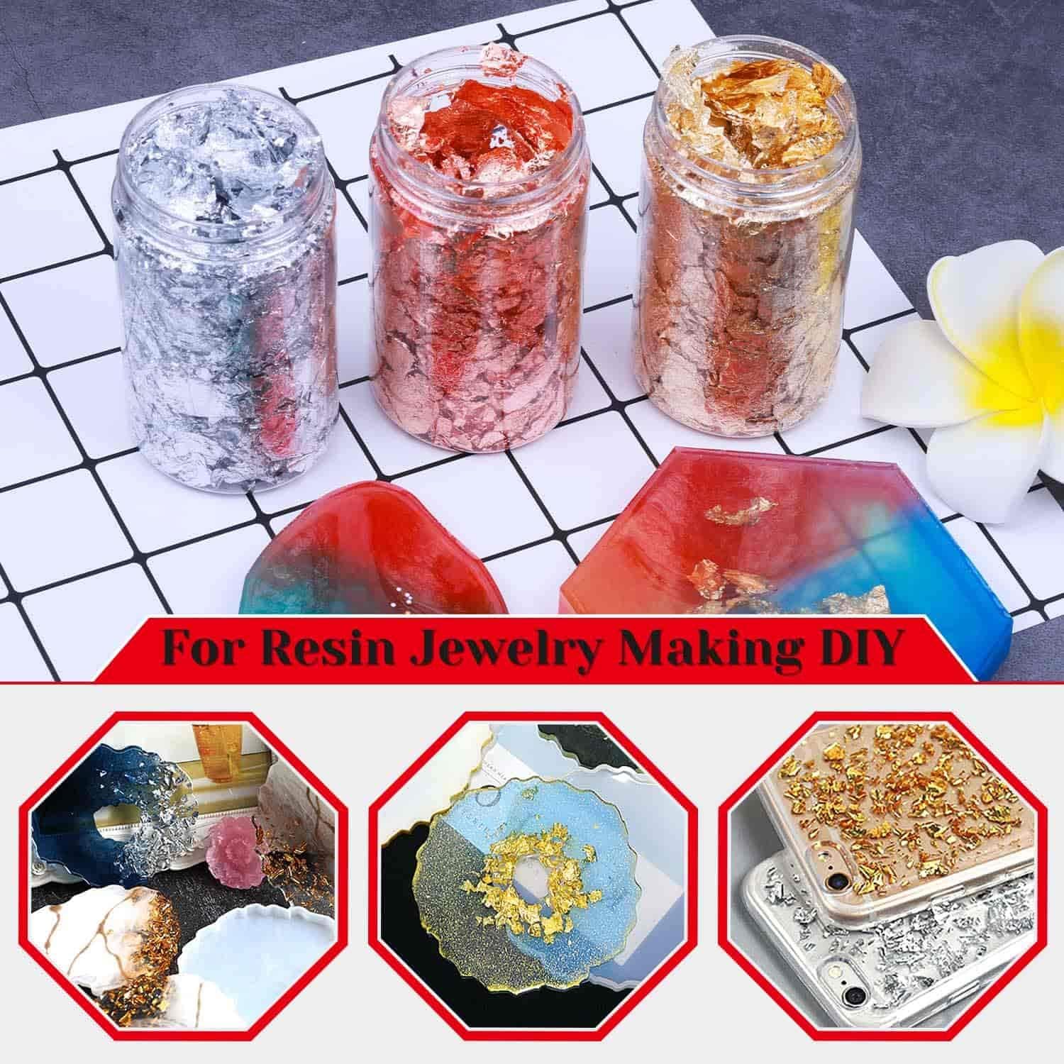 Gold Foil Flakes for Resin Jewelry Making Paxcoo Imitation Gold Foil Flakes Metallic Leaf for Nails Painting, Crafts - Image 5